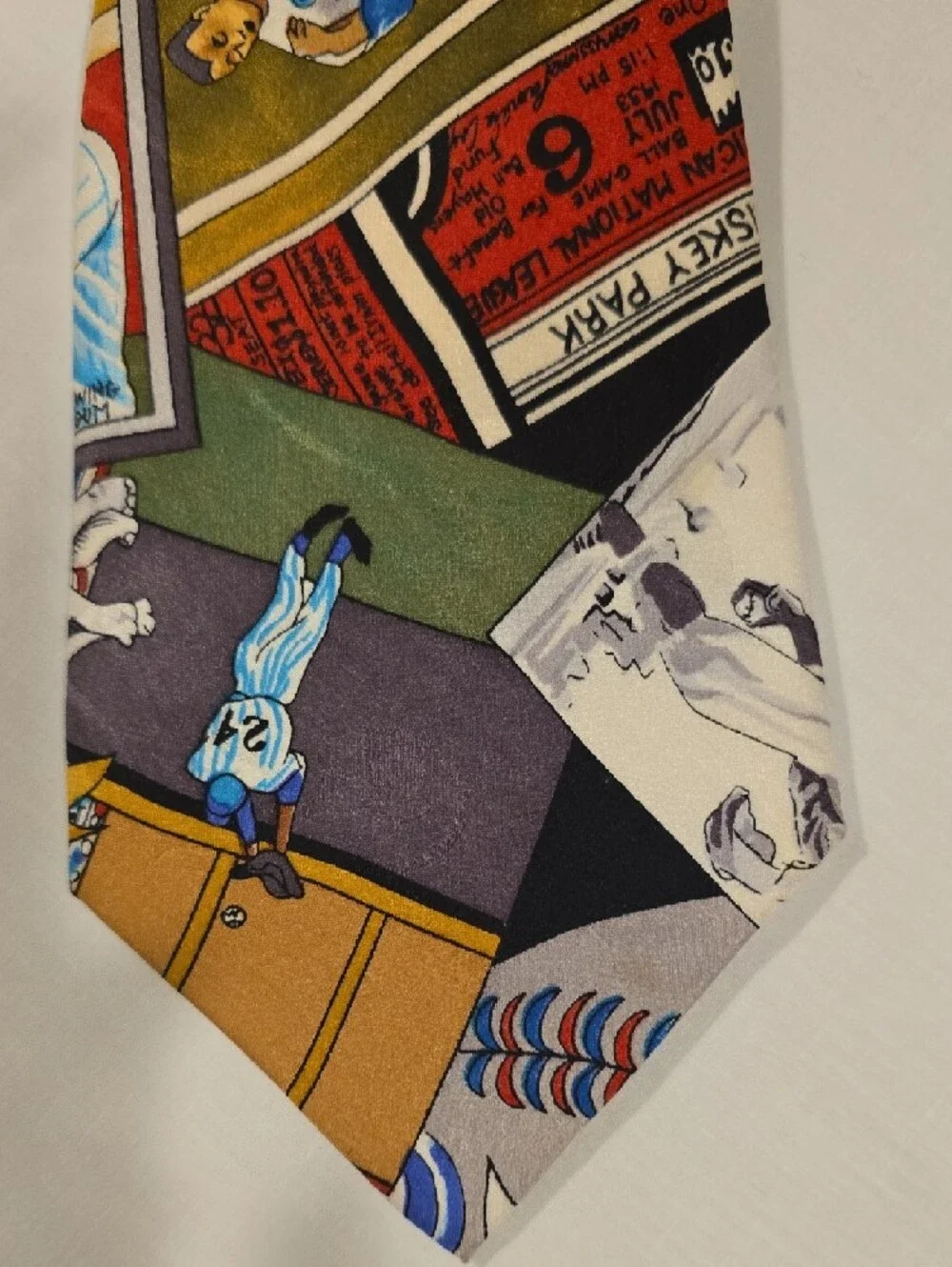 Nicole Miller Multicolor Old Time Baseball‎ Novelty Print Silk Men's Vintage Tie